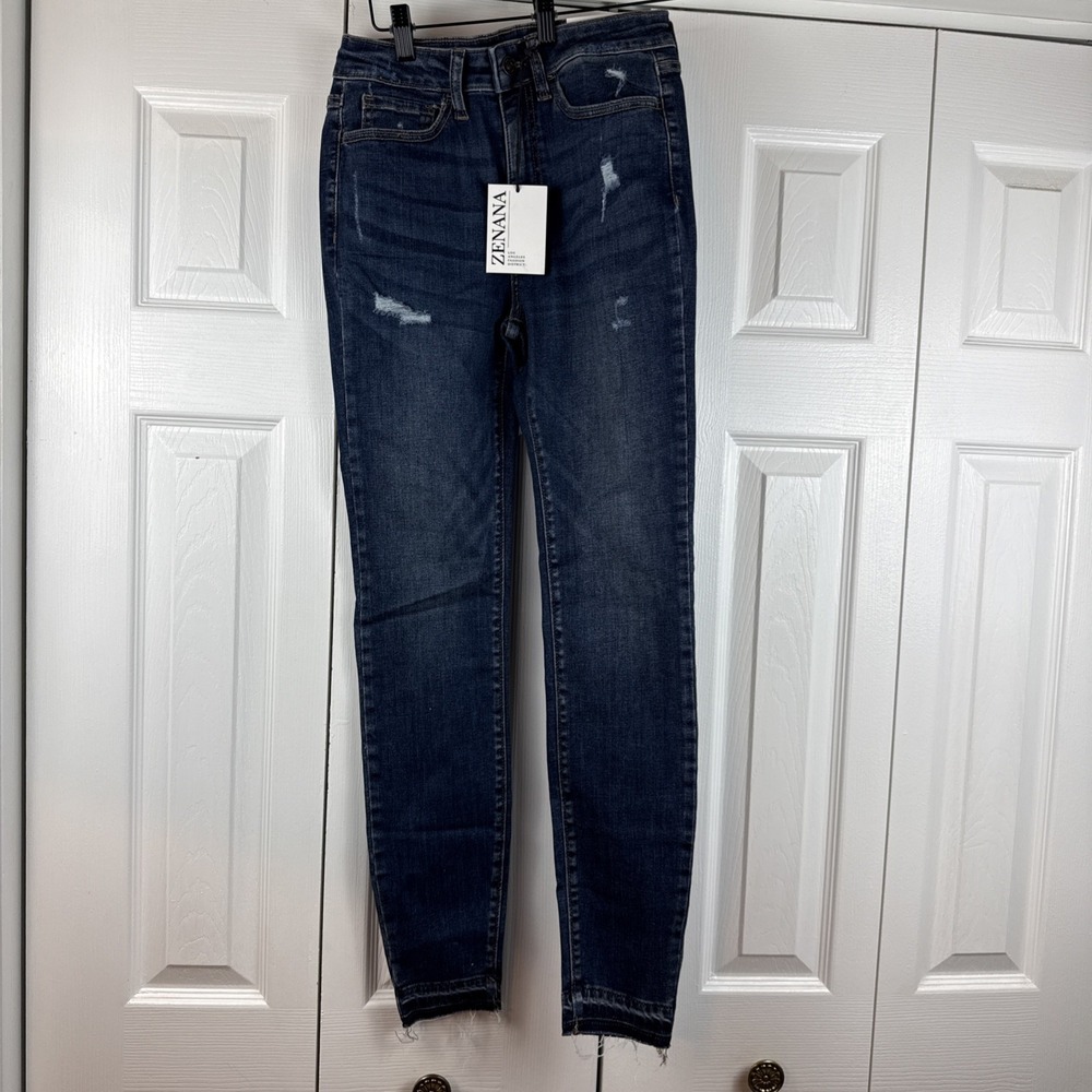 Zenana Womens‎ Distressed Skinny-Leg Jeans Size 26 Medium Dark Wash Denim